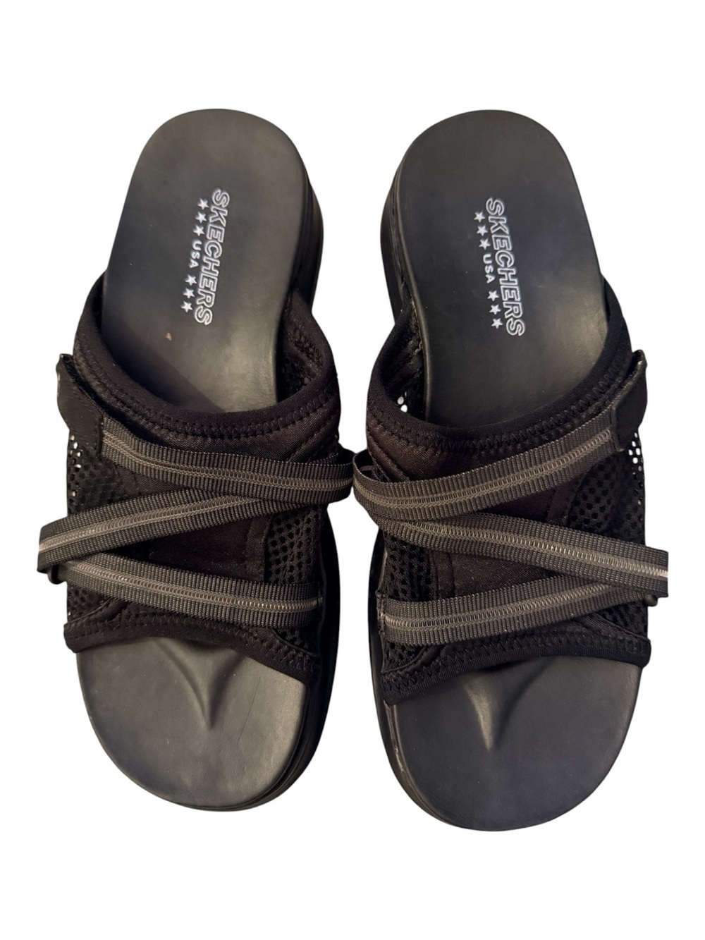 Skechers Slide Sandals with Elastic Cross Straps soft footbed beach activewear 7